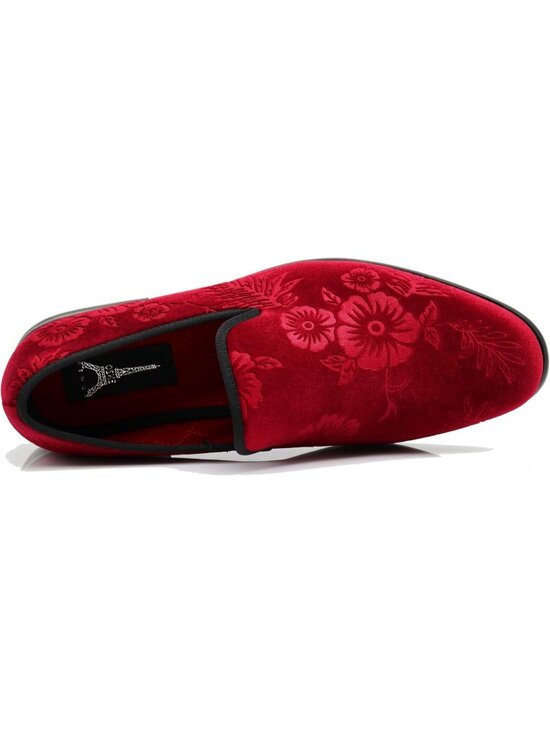 Enzo Romeo Men\'s Burgundy69 Vintage Velvet Flower Loafers Slip On Tuxedo Shoes main image 5